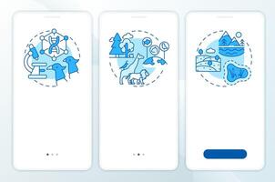 Types of biodiversity blue onboarding mobile app screen. Walkthrough 3 steps editable graphic instructions with linear concepts. UI, UX, GUI template vector