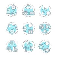 Water reuse soft blue concept icons. Natural sources management. Liquid recycling processes. Eco friendly technology. Icon pack. Round shape illustrations for booklet. Abstract idea vector