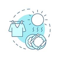 Air dry dishes and laundry soft blue concept icon. Using clothesline and drying rack. Energy saving tip. Round shape line illustration. Abstract idea. Graphic design. Easy to use in booklet vector