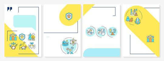 Biodiversity blue and yellow brochure template. Causes of biodiversity loss. Ecosystems. Leaflet design with linear icons. Editable 4 layouts vector