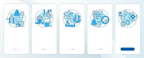 Major causes of biodiversity loss blue onboarding mobile app screen. Walkthrough 5 steps editable instructions with linear concepts. UI, UX, GUI template vector