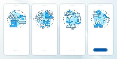 Ecosystem services blue onboarding mobile app screen. Walkthrough 4 steps editable graphic instructions with linear concepts. UI, UX, GUI template vector