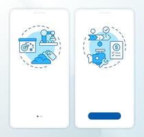 MRP blue onboarding mobile app screen. Industrial planning. Walkthrough 2 steps editable graphic instructions with linear concepts. UI, UX, GUI template vector