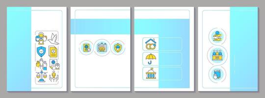 Human right types brochure template. Civil liberties, social justice. Security, privacy. Leaflet design with linear icons. Editable 4 layouts vector
