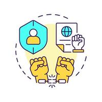 Oppression freedom multi color concept icon. Civil rights, social policy. Equality, discrimination. Round shape line illustration. Abstract idea. Graphic design. Easy to use in infographic vector