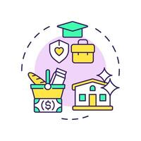Adequate living standards multi color concept icon. Human rights. Education, ownership. Round shape line illustration. Abstract idea. Graphic design. Easy to use in infographic, presentation vector