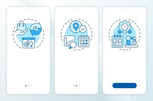 SAP consumption based planning blue onboarding mobile app screen. Walkthrough 3 steps editable graphic instructions with linear concepts. UI, UX, GUI template vector