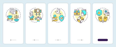 Social culture rights onboarding mobile app screen. Walkthrough 5 steps editable graphic instructions with linear concepts. UI, UX, GUI template vector