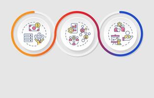 HRMS vs HRIS vs HCM infographics circles sequence. Human resource regulation systems. Visualization layout with 3 steps. Info chart loop process presentation vector