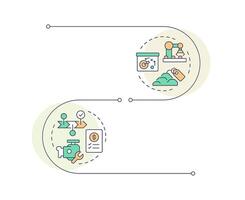 MRP infographic vertical sequence. Manufacture technology improvement. Industrial inventory. Visualization infochart with 2 steps. Circles workflow vector