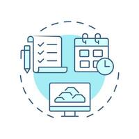 Planning reports soft blue concept icon. Future manufacturing activities scheduling strategy. MRP output. Round shape line illustration. Abstract idea. Graphic design. Easy to use in booklet vector