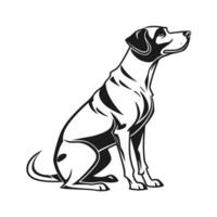 black and white silhouette of a dog, likely a Labrador Retriever mix, is presented in a dynamic profile view. vector