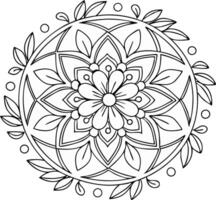 Hand drawn mandala floral coloring page pattern art on white background vector