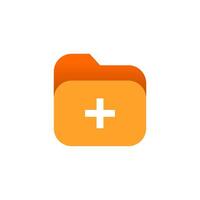 Flat illustration of folder icon with a gradient color, a plus sign to represent adding data, documents, or files. for apps, websites, or user interface designs on file management or data organization vector