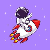 Cute Astronaut Riding Rocket And Pointing Star In Space Cartoon vector