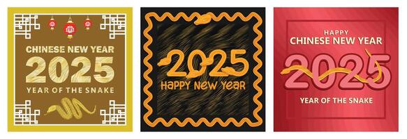 Chinese New Year 2025 celebration designs featuring the year of the snake. vector