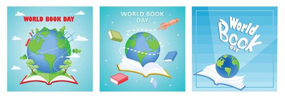 World Book Day illustration featuring earth, books, and open knowledge concept. vector