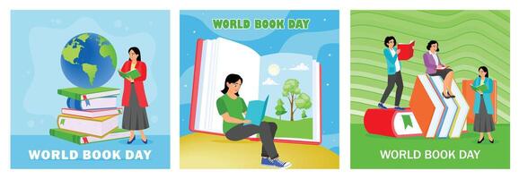 Illustrative concepts for World Book Day celebrations with reading themes. vector