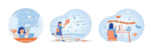 Illustrations showcasing concepts of modern online education and learning platforms. vector