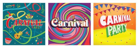 Colorful carnival party backgrounds with decorative elements and text design. vector