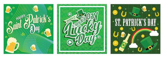 Festive Saint Patrick's Day designs featuring green themes and holiday elements. vector