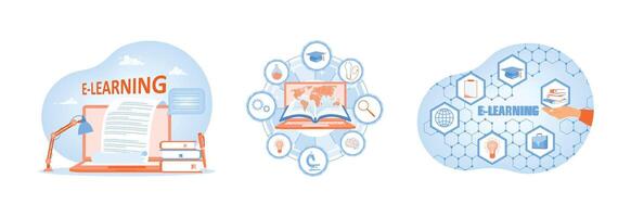 E-learning concepts illustrated with digital education systems and online resources. vector