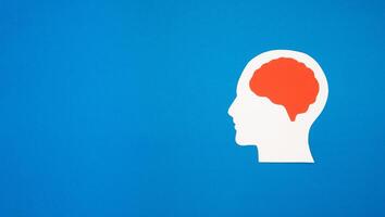A brain shape made from paper on a blue background photo