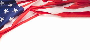 Top view of the American flag on a white background with copy space for text photo