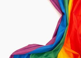 The rainbow flag or LGBT is on a white background with copy space for text photo