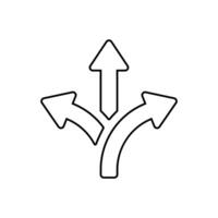 Three way direction arrow outline icon in rounded corner vector