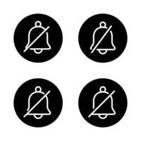 Silent bell outline icon set collection on black circle. Mute notification message line sign symbol vector