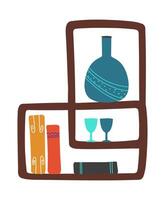 Set of items for a living room. Shelf, books, vase. vector