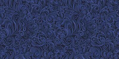 Texture twisted line shape seamless pattern. hand drawing unique graphics and curved smooth lines. Dark blue ornamental background vector