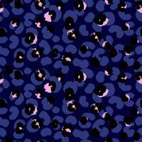 Vivid stylish leopard inspired seamless pattern with bold black blue spots, organic shapes on a navy background. Abstract creative print for fashion design, modern decor, artistic branding projects. vector