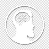 The head of a man is in a circle. Medical concept icon of diseases of the brain, psychological disorder. Paper cut style icon with shadow. vector