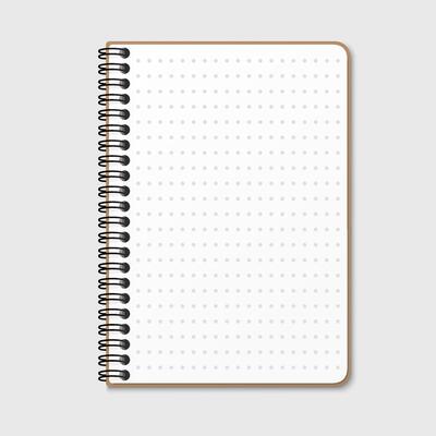Notepad with a vertical spring spiral. Notebook with a dotted sheet. Isolated illustration on a gray background