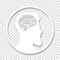 Medical concept icon of diseases of the brain, psychological disorder. The head of a man is in a circle. Paper cut style icon with shadow. vector