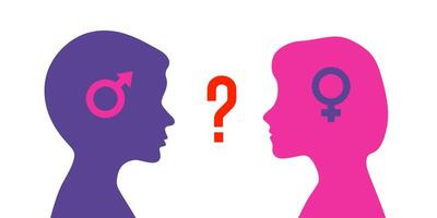 Silhouettes of boy and girl symbolizing gender identity in modern society. A message of diversity, equality, and inclusion in multigender and multicultural relationships and communities vector