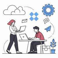 Teamwork concept. Project management and partnership metaphor. Minimalistic style vector