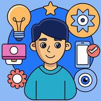 User being inspired by the possibilities of an app. Cartoon style. vector