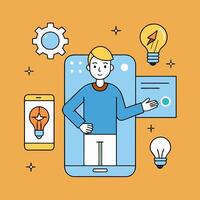 User being inspired by the possibilities of an app vector