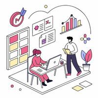 Generic productivity illustration for a tech company. Isometric style. vector