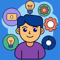 User being inspired by the possibilities of an app. Cartoon style vector