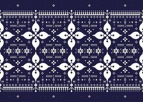 geometric and floral ethnic fabric seamless pattern, White color on dark blue background, design for cloth, carpet, batik, wallpaper, wrapping etc. vector