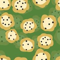 seamless cute hand drawn flowers pattern on green background vector