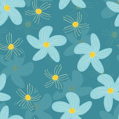 seamless doodle hand drawn blue and yellow flowers pattern background