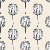seamless monochrome hand drawn tulip flowers pattern background vector