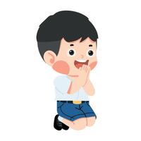 Kid is praying while sitting on the floor vector