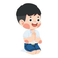 boy is praying while sitting on the floor vector
