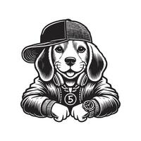 Beagle Rapper and hat Dog design vector